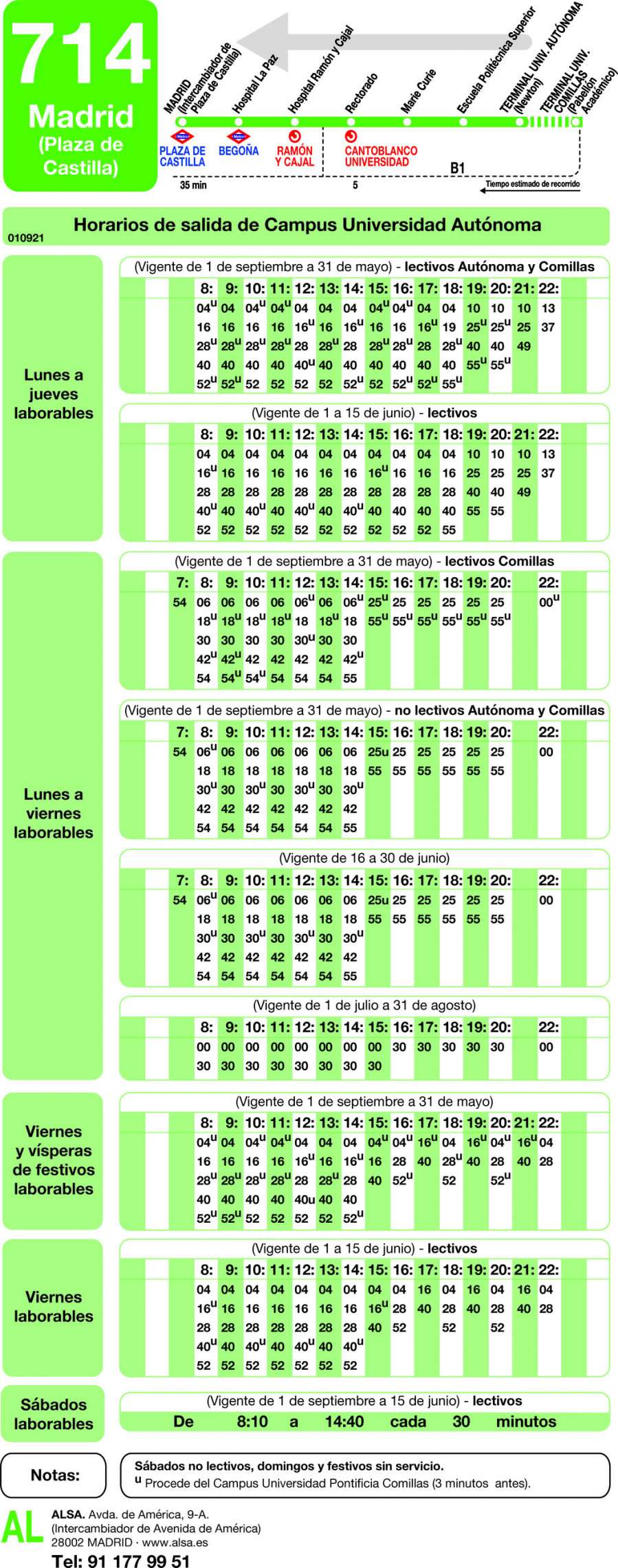 Horario de vuelta