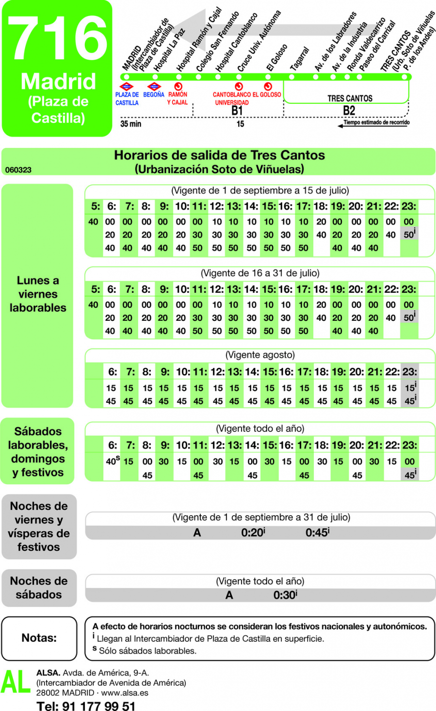 Horario de vuelta