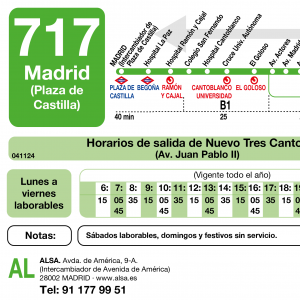 Horario de vuelta Línea 717 Autobuses Interurbanos