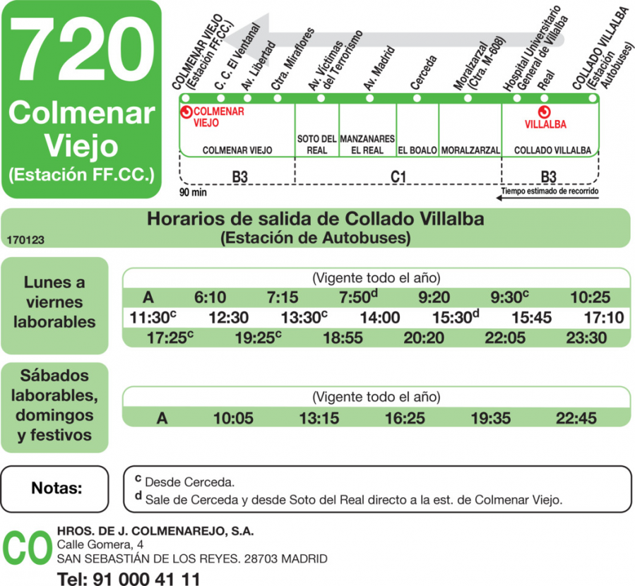 Horario de vuelta