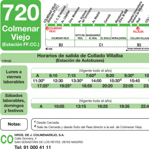 Horario de vuelta Línea 720 Autobuses Interurbanos