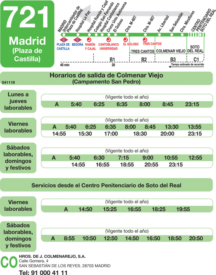 Horario de vuelta