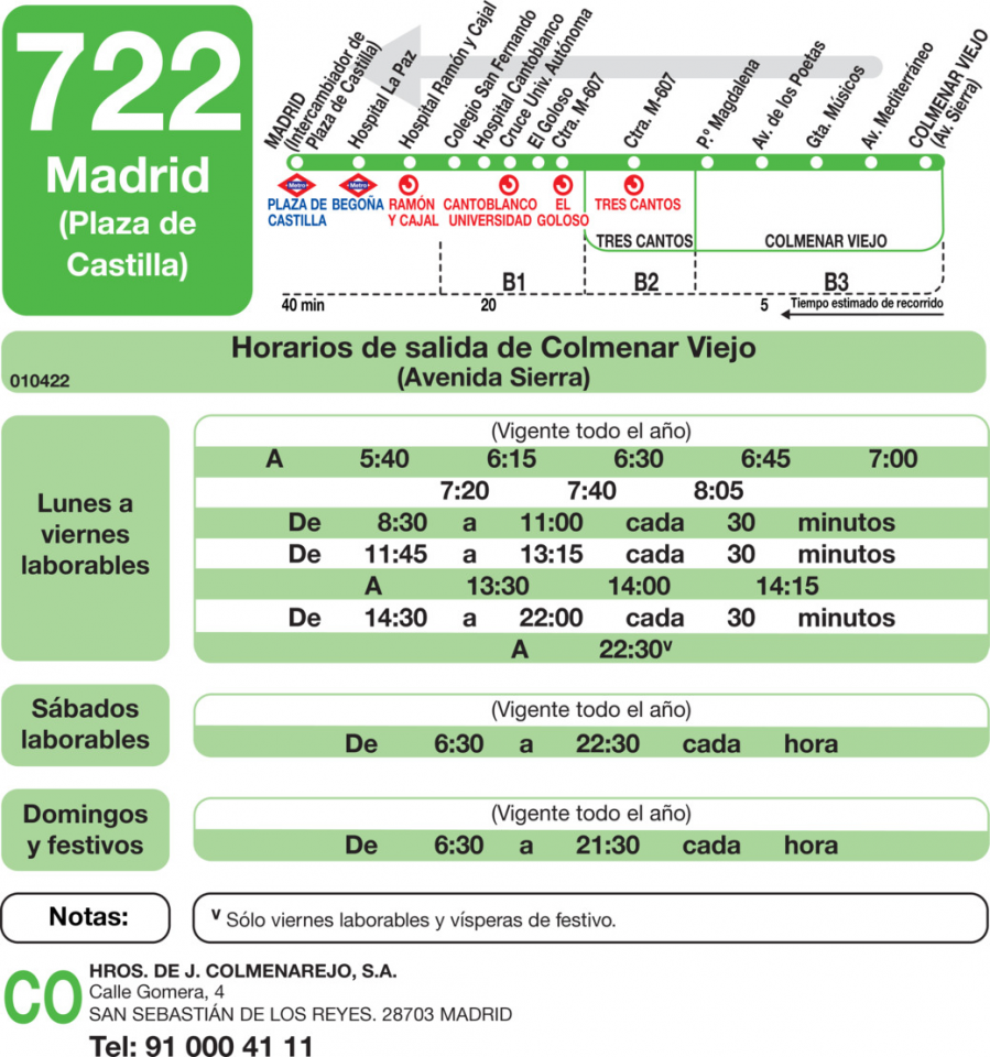 Horario de vuelta