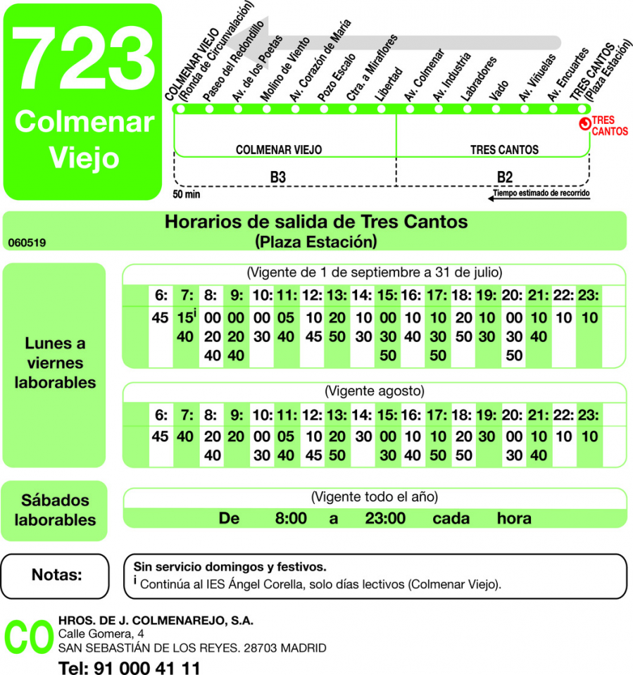 Horario de vuelta