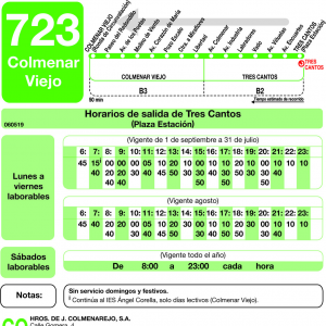 Horario de vuelta Línea 723 Autobuses Interurbanos