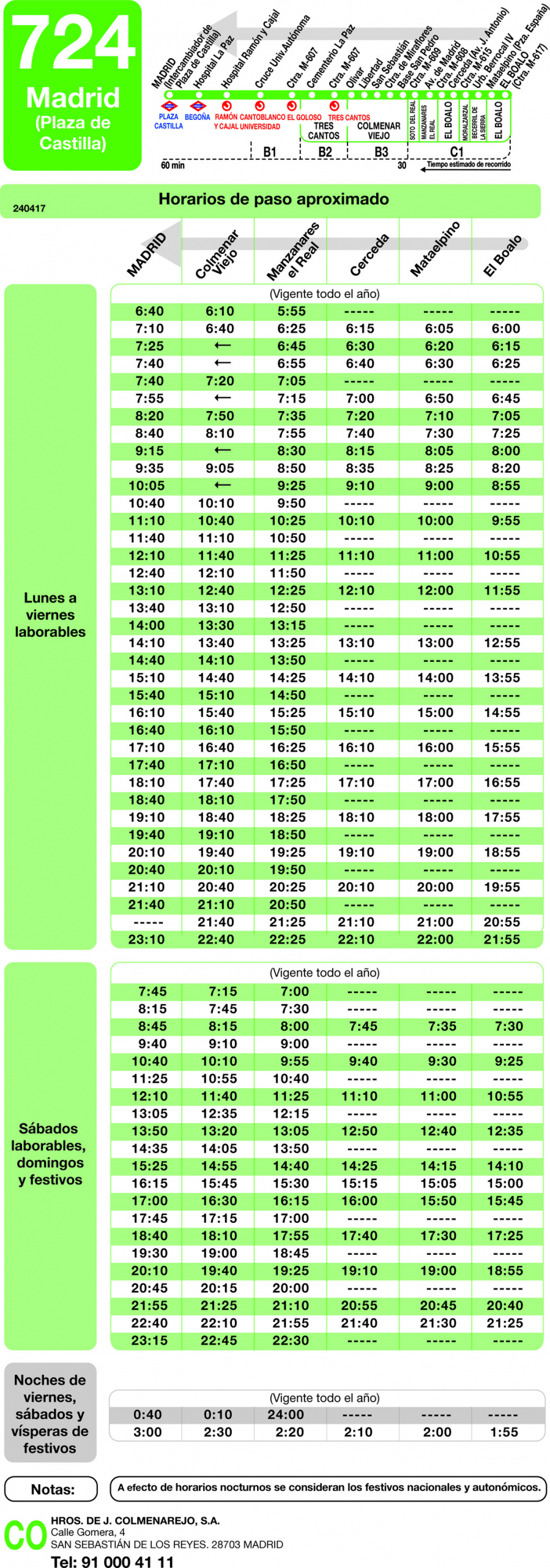 Horario de vuelta