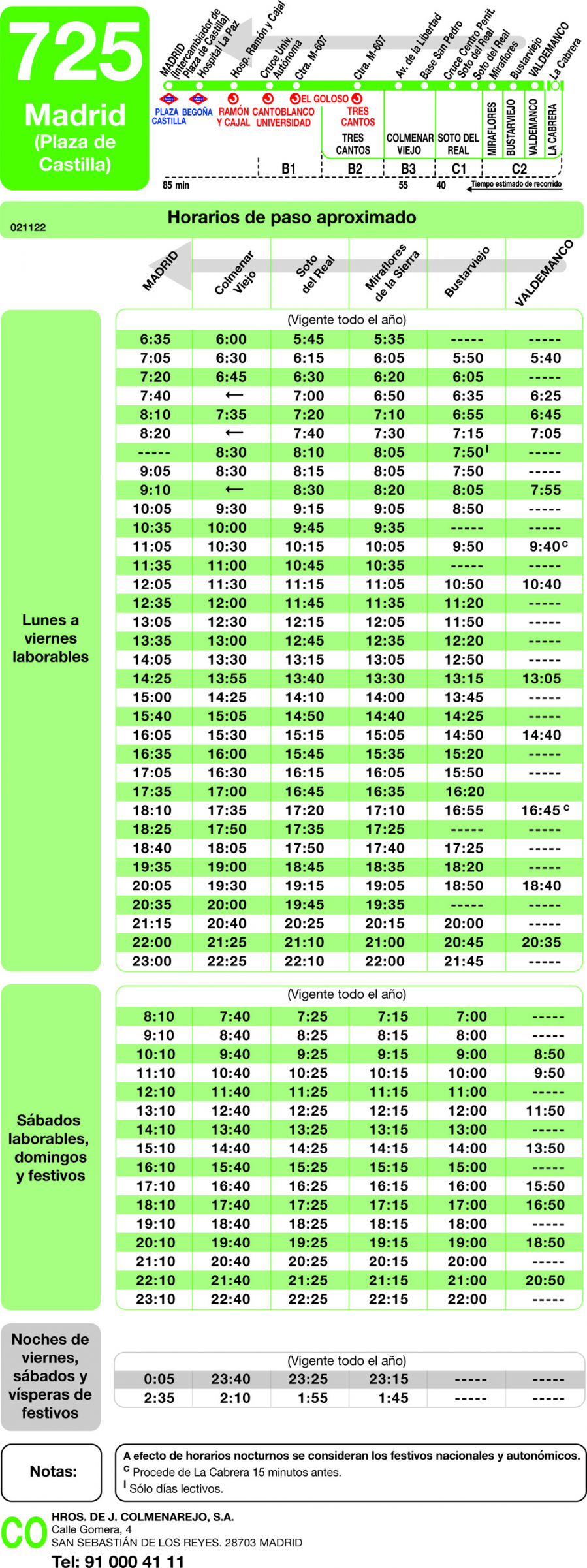 Horario de vuelta