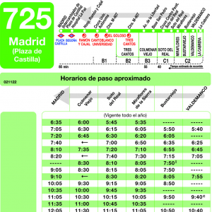 Horario de vuelta Línea 725 Autobuses Interurbanos