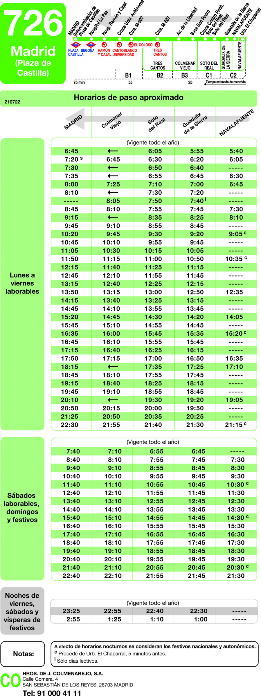 Horario de vuelta