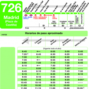 Horario de vuelta Línea 726 Autobuses Interurbanos