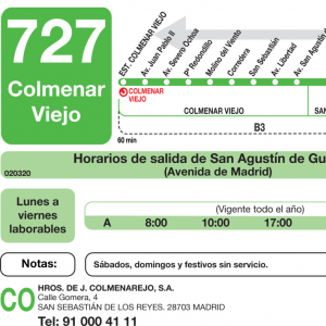 Horario de vuelta Línea 727 Autobuses Interurbanos