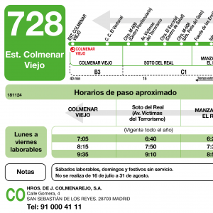 Horario de vuelta Línea 728 Autobuses Interurbanos