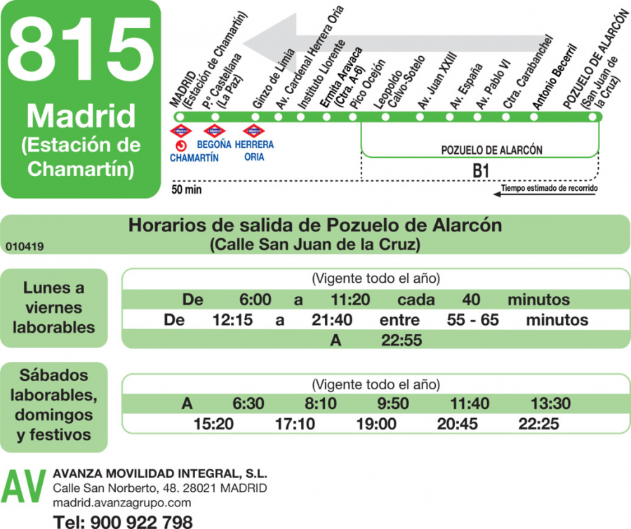 Horario de vuelta