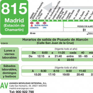 Horario de vuelta Línea 815 Autobuses Interurbanos