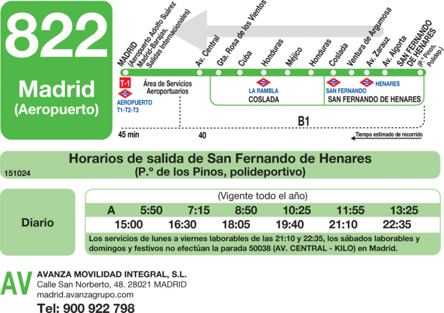 Horario de vuelta