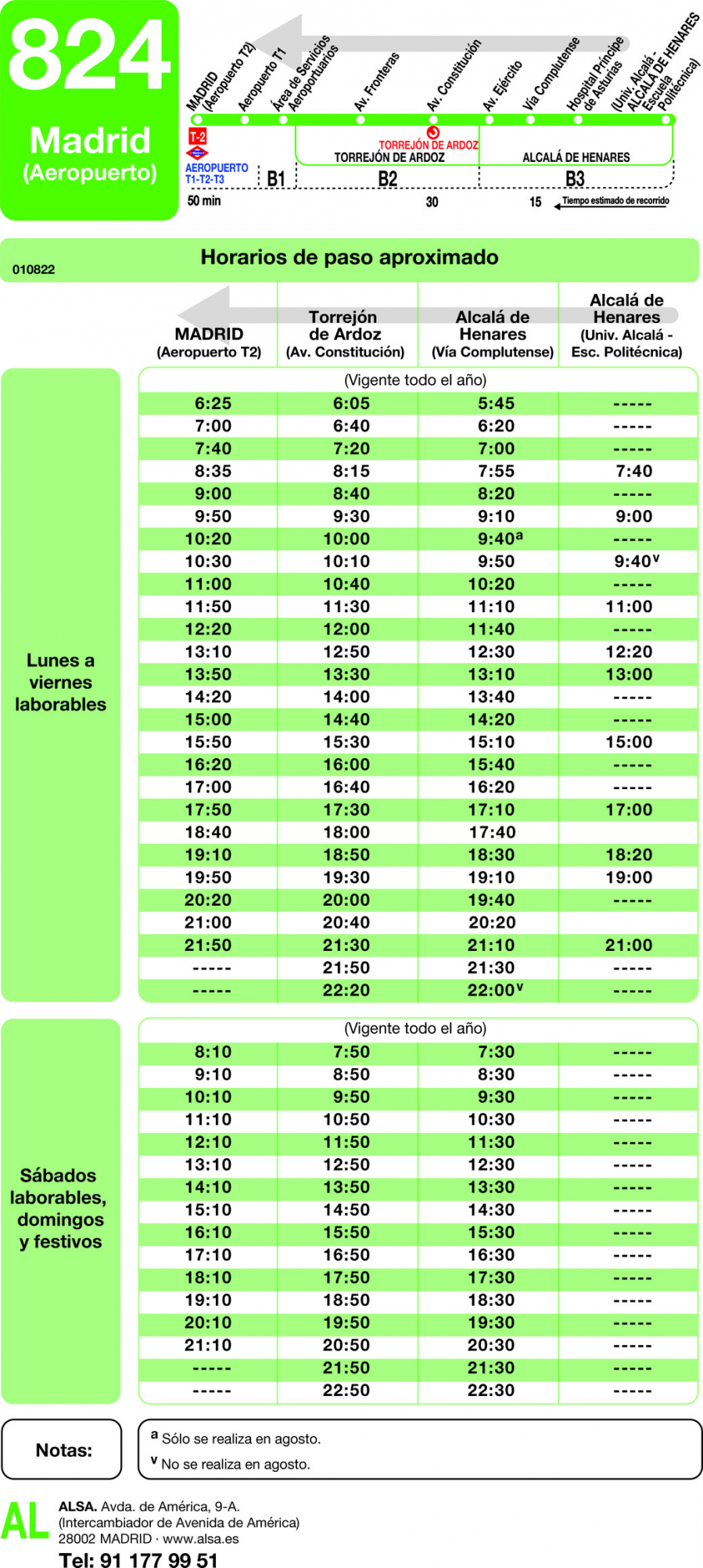 Horario de vuelta