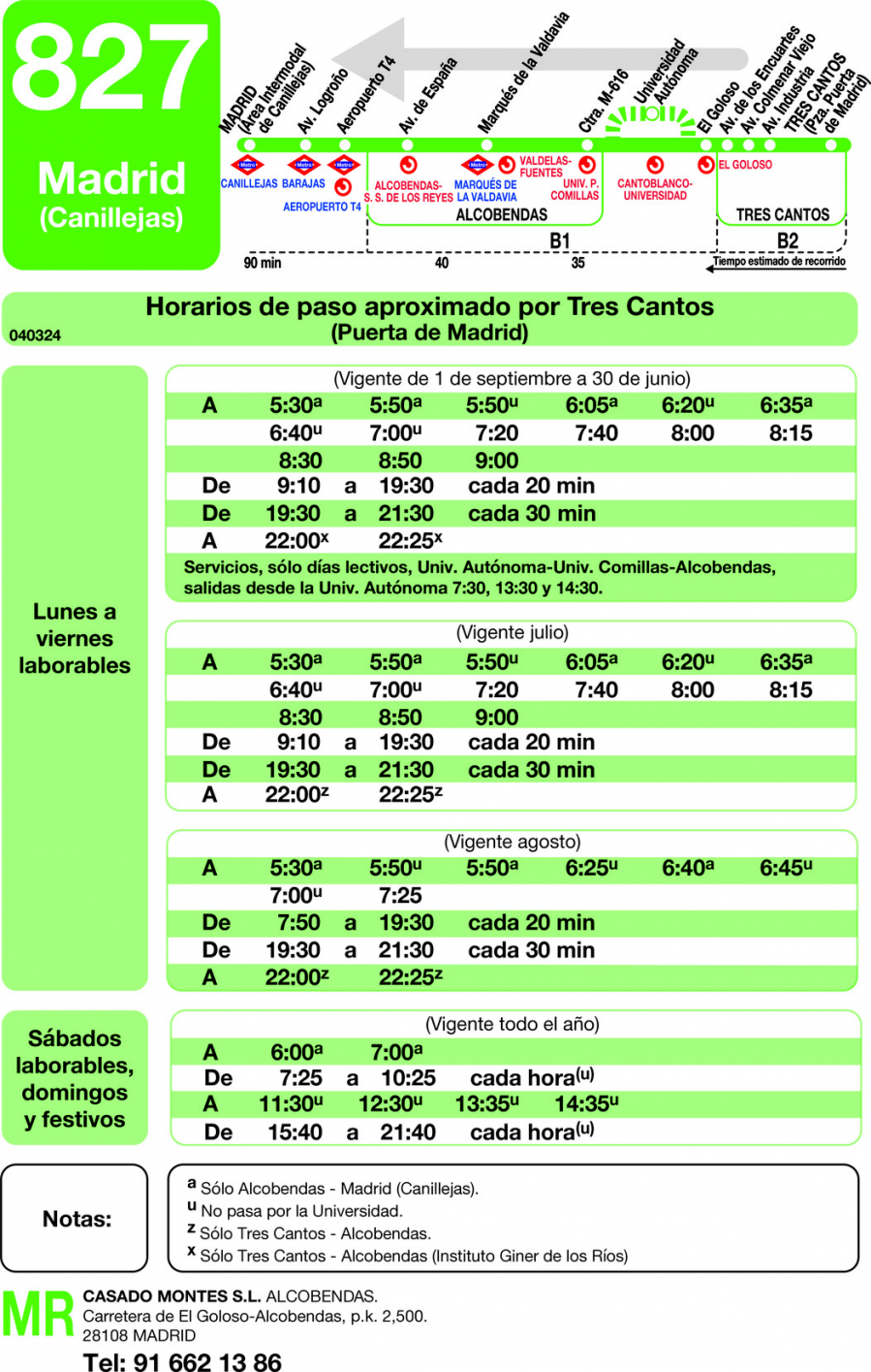 Horario de vuelta