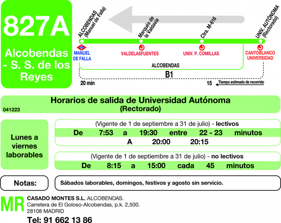 Horario de vuelta