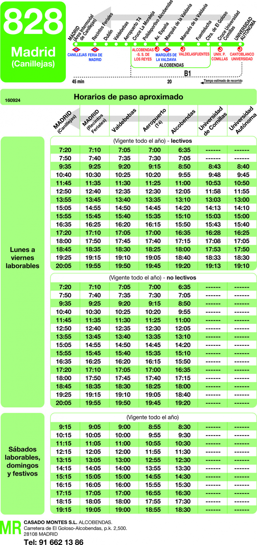 Horario de vuelta