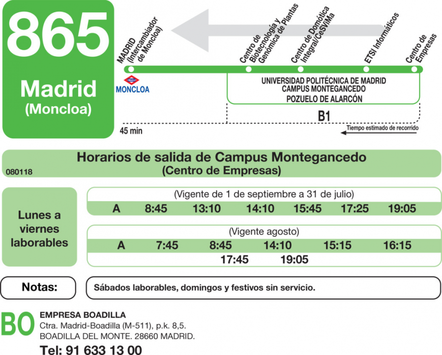 Horario de vuelta