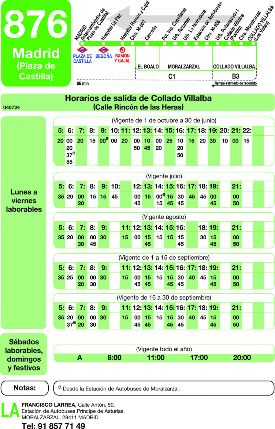 Horario de vuelta