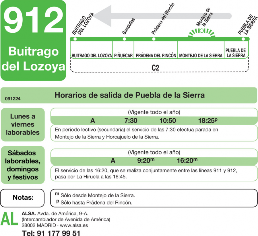 Horario de vuelta