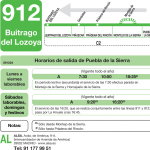 Horario de vuelta Línea 912 Autobuses Interurbanos