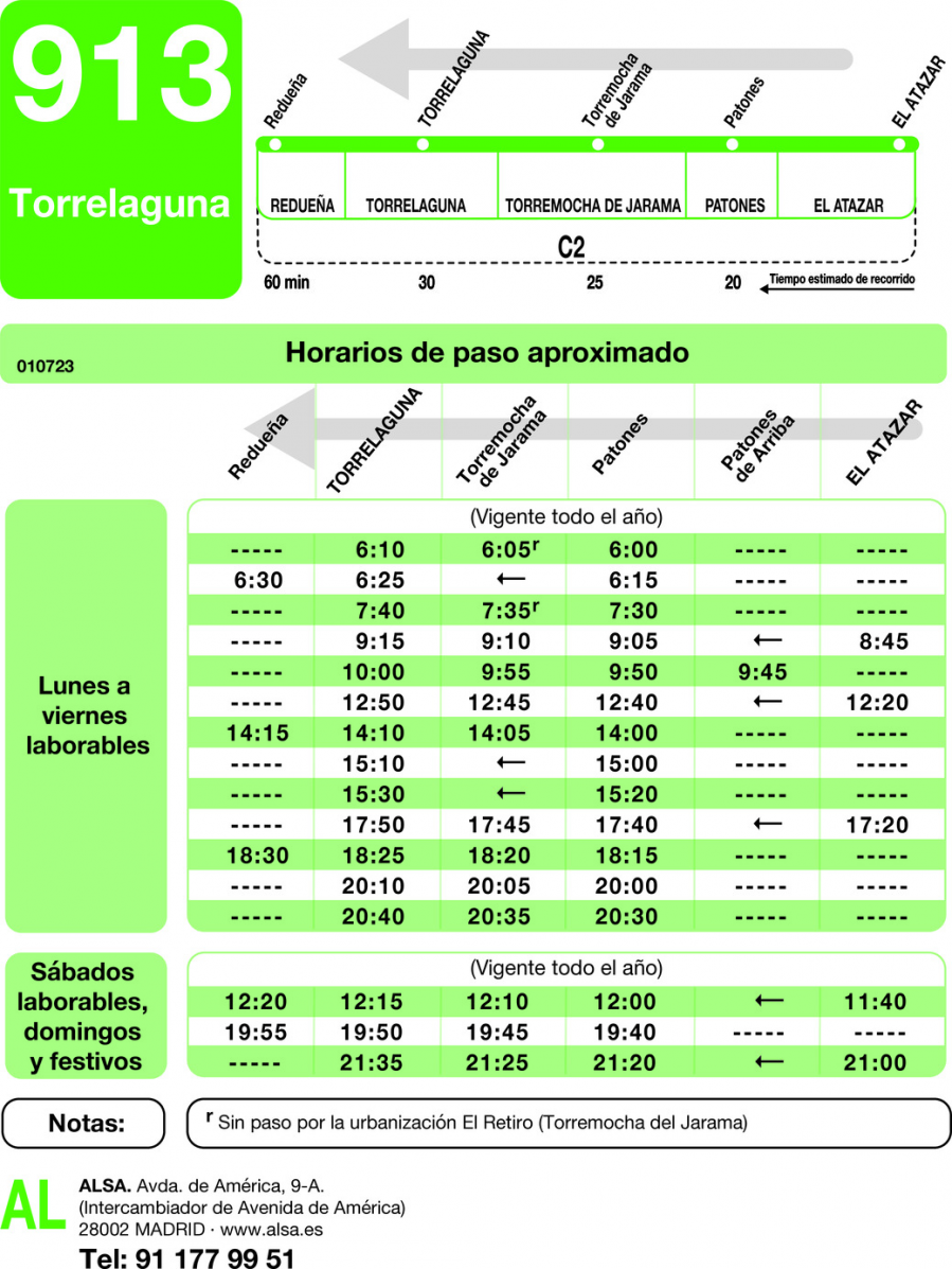 Horario de vuelta