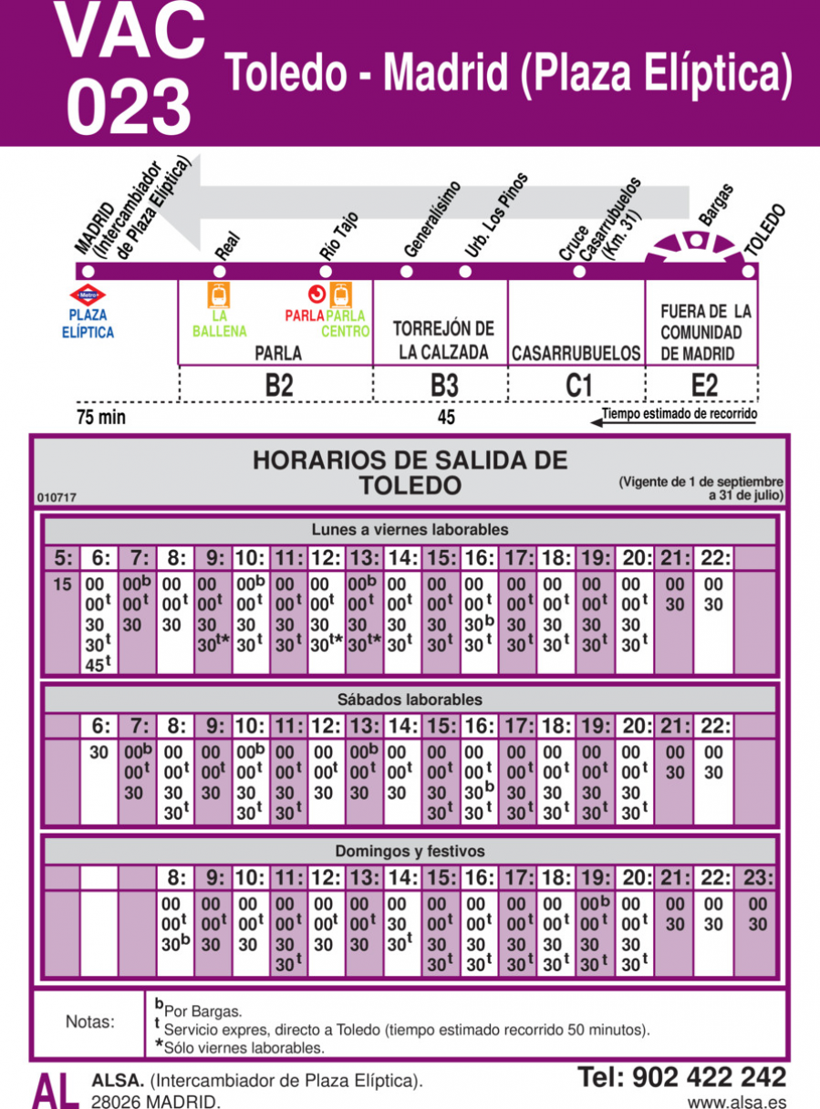 Horario de vuelta