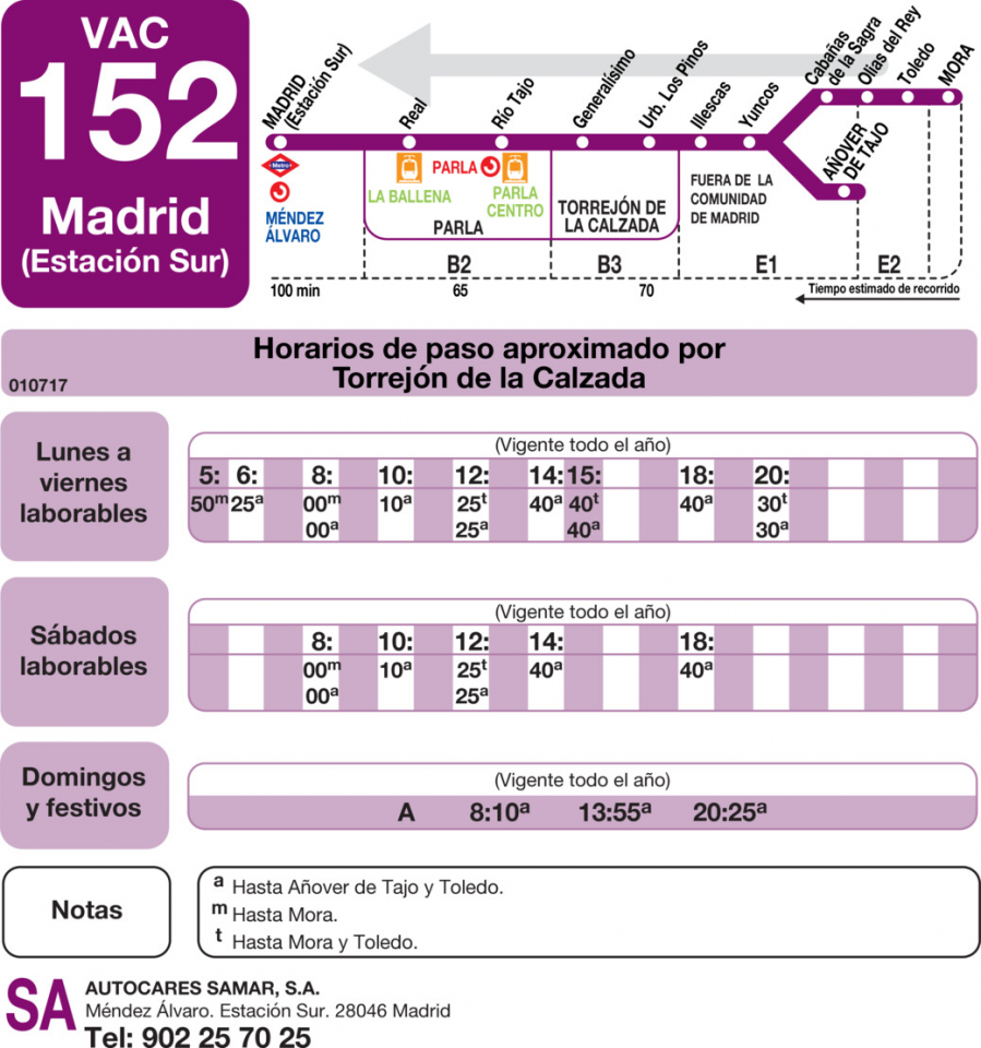 Horario de vuelta