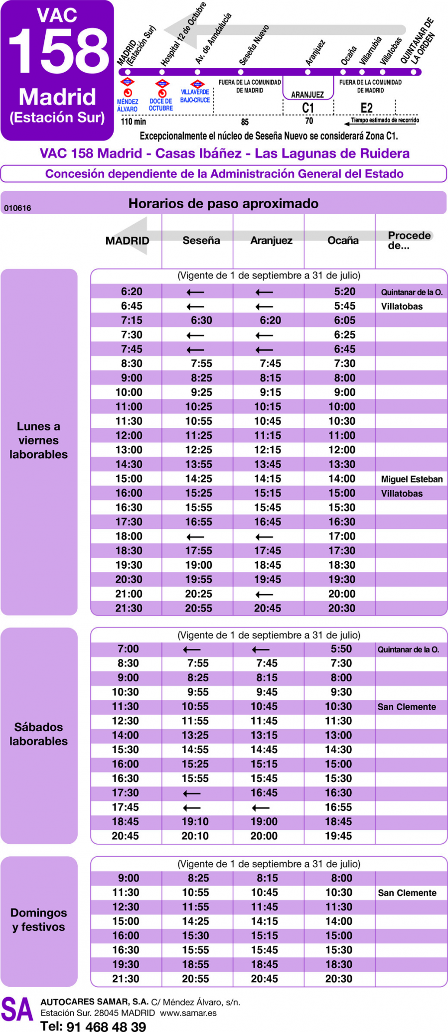 Horario de vuelta