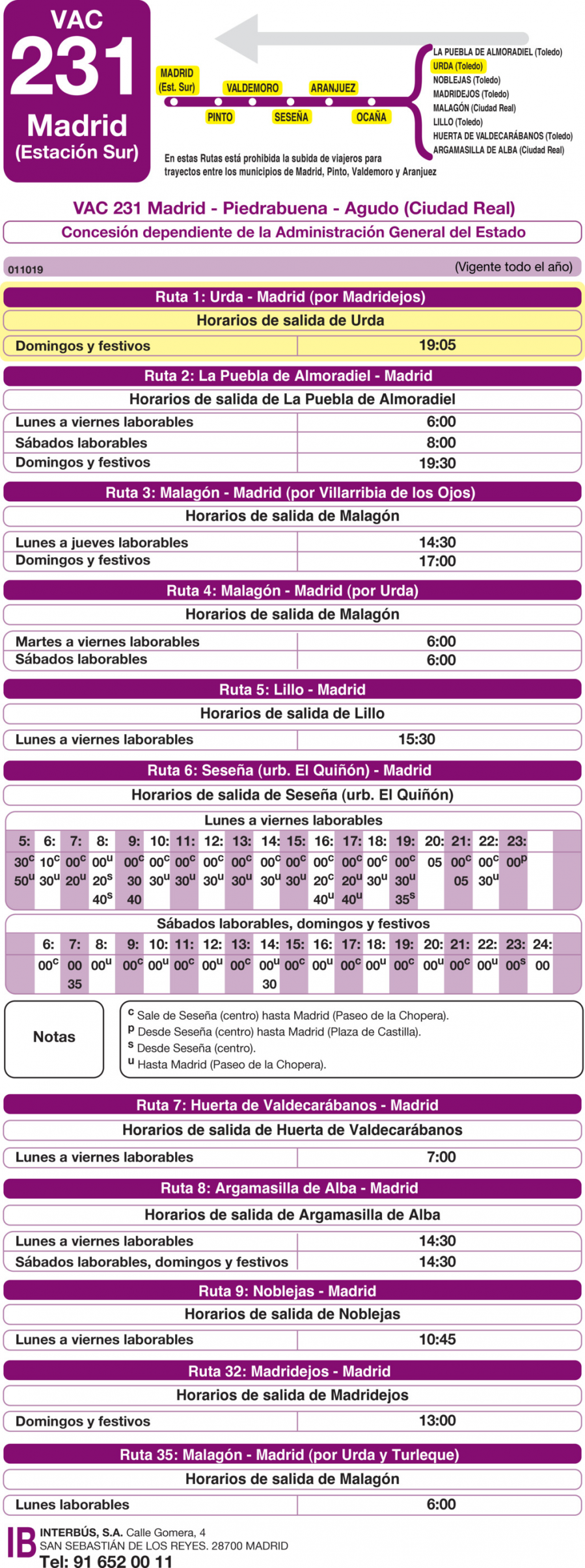 Horario de vuelta