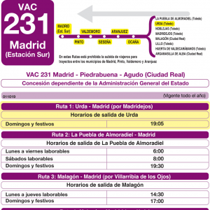Horario de vuelta Línea VAC-231 Ruta 1 Autobuses Interurbanos