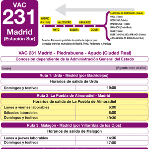 Horario de vuelta Línea VAC-231 Ruta 2 Autobuses Interurbanos
