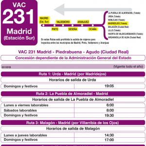 Horario de vuelta Línea VAC-231 Ruta 32 Autobuses Interurbanos