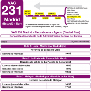 Horario de vuelta Línea VAC-231 Ruta 35 Autobuses Interurbanos