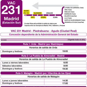 Horario de vuelta Línea VAC-231 Ruta 6 Autobuses Interurbanos