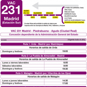Horario de vuelta Línea VAC-231 Ruta 8 Autobuses Interurbanos