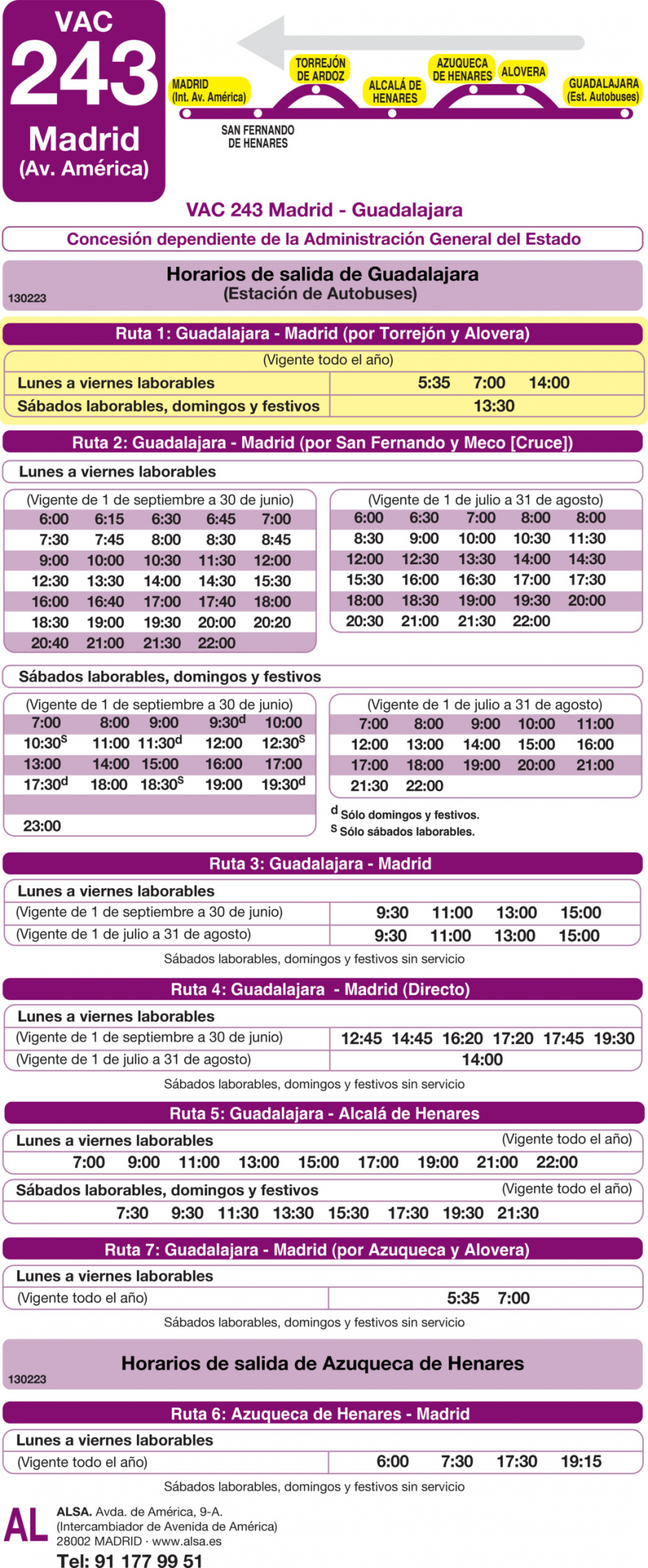 Horario de vuelta