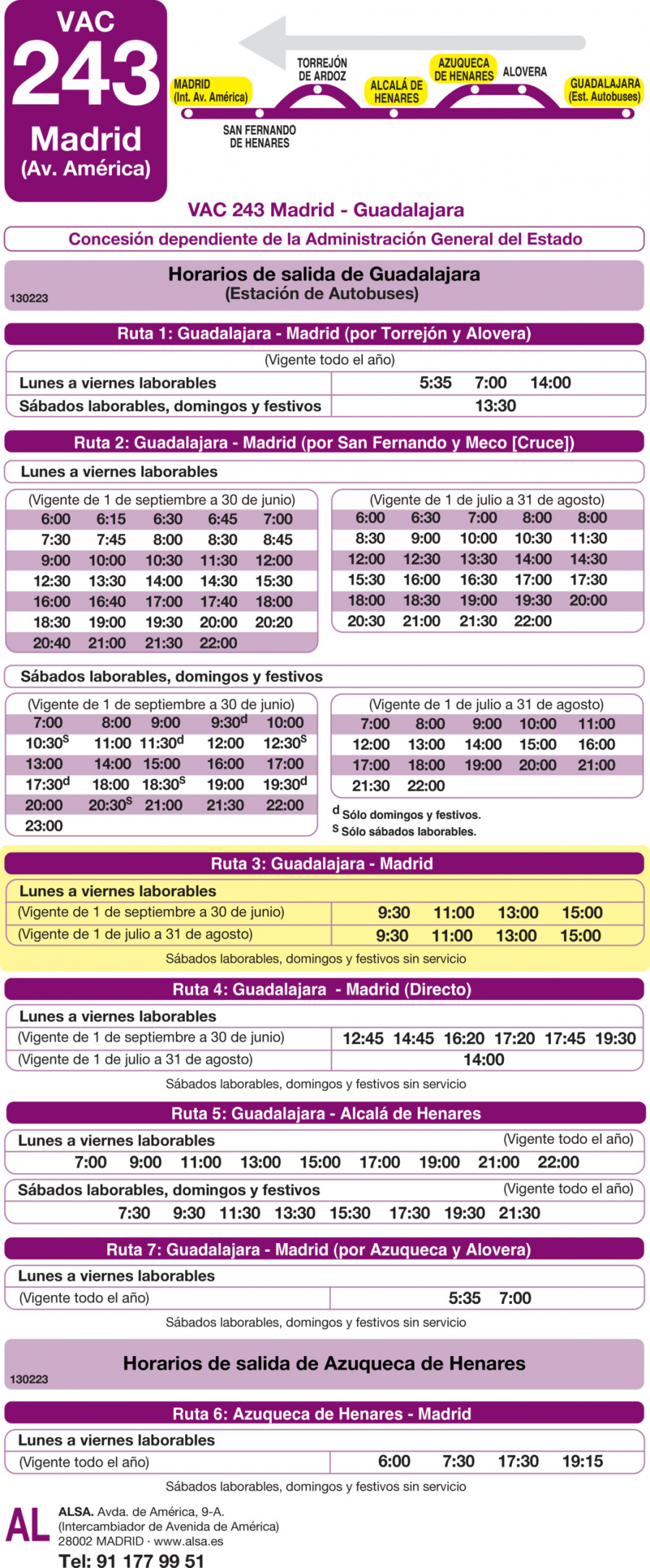 Horario de vuelta