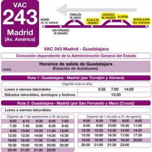 Horario de vuelta Línea VAC-243 Ruta 5 Autobuses Interurbanos