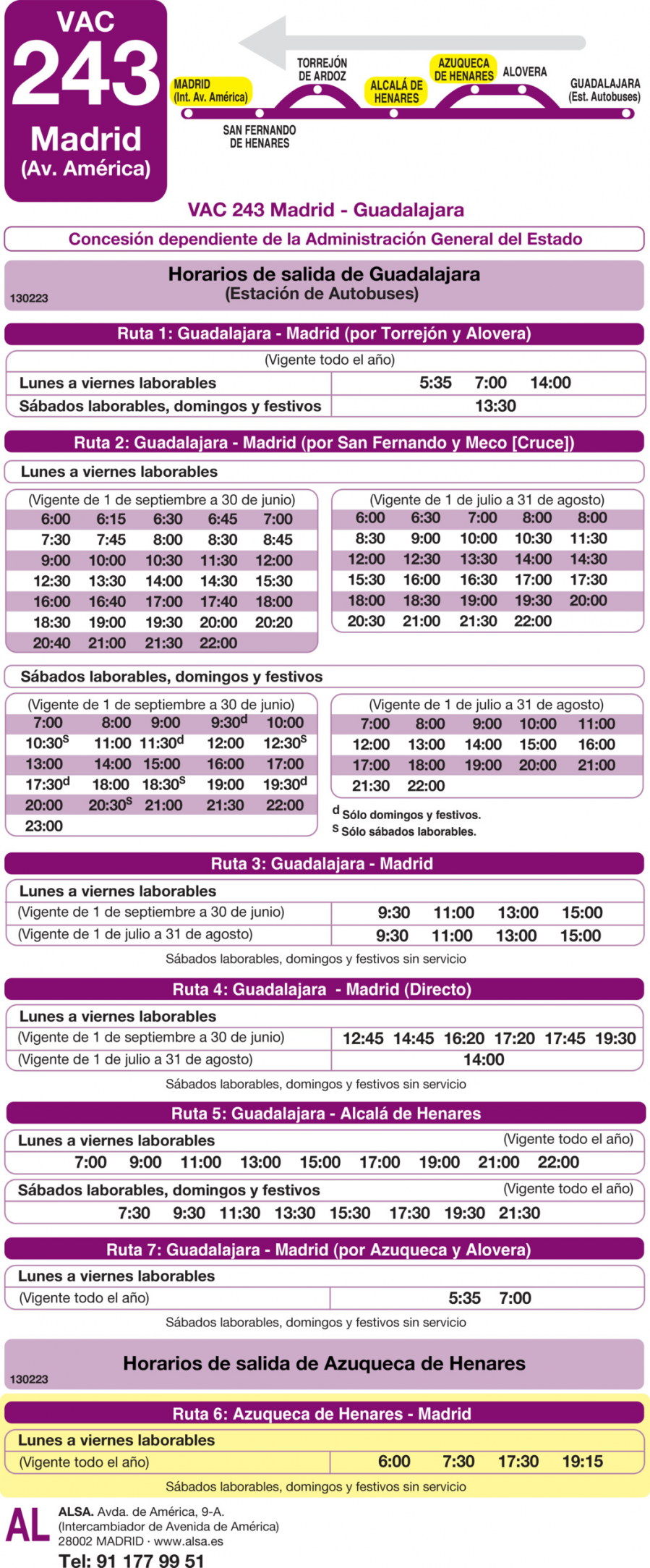 Horario de vuelta