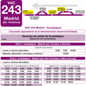 Horario de vuelta Línea VAC-243 Ruta 6 Autobuses Interurbanos