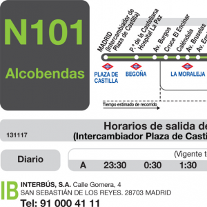 Horario de ida Línea N-101 Autobuses Nocturnos