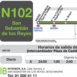 Horario de ida Línea N-102 Autobuses Nocturnos