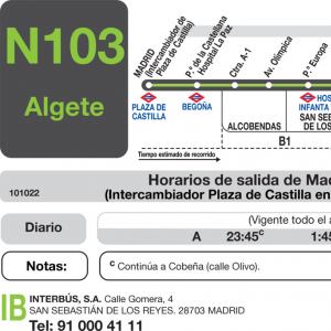 Horario de ida Línea N-103 Autobuses Nocturnos