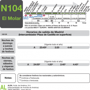 Horario de ida Línea N-104 Autobuses Nocturnos