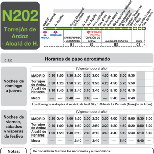 Horario de ida Línea N-202 Autobuses Nocturnos