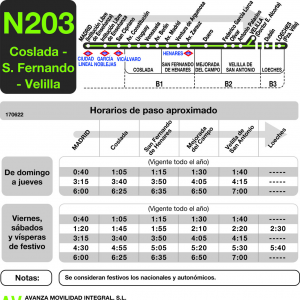 Horario de ida Línea N-203 Autobuses Nocturnos