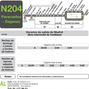 Horario de ida Línea N-204 Autobuses Nocturnos